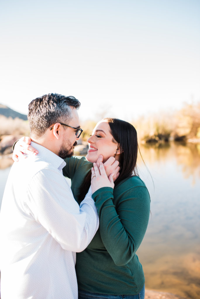 Hugging my the salt river engagement session