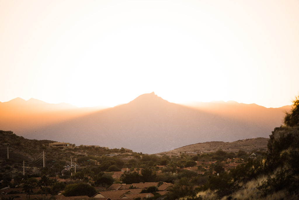 desert sunset behind the mountains 