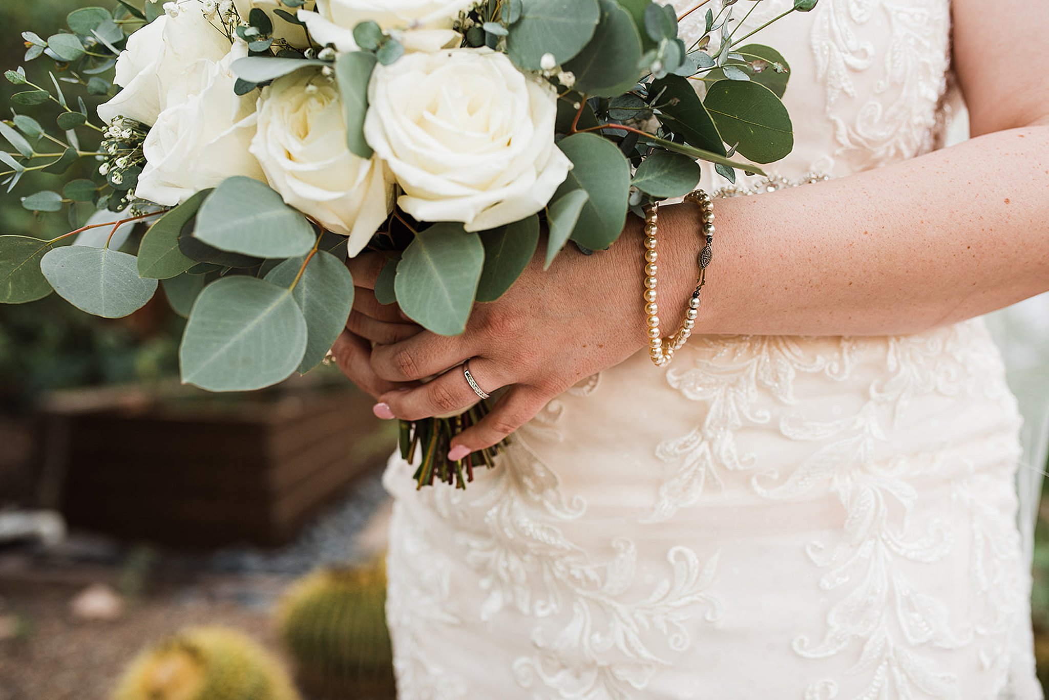 details of a bride's bouquet